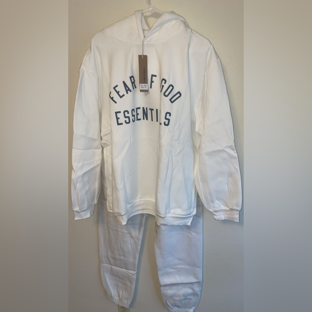 Fear of God Essentials White Sweatshirt and Pants Set